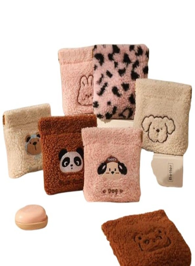 CLICKSWIFT محفظة صغيرة من القطيفة الناعمة من كليكسويفت®، قطعة واحدة، بتصميم حيوانات كرتونية لطيفة، مصنوعة من صوف الشيربا الناعم، مزودة بغطاء قلاب، محفظة صغيرة محمولة للأطفال والفتيات والمراهقين، بتصميمات دب، باندا، ووجه كلب - Image 1